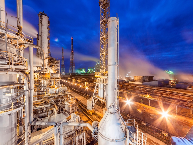 Ammonia production plant at night