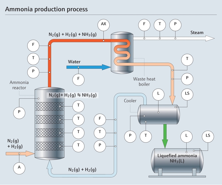 Ammonia production process map with measurement points
